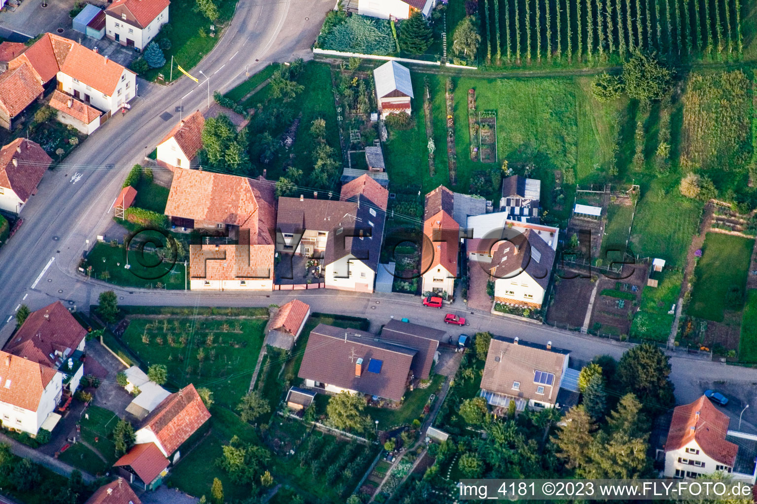 District Schweigen in Schweigen-Rechtenbach in the state Rhineland-Palatinate, Germany out of the air