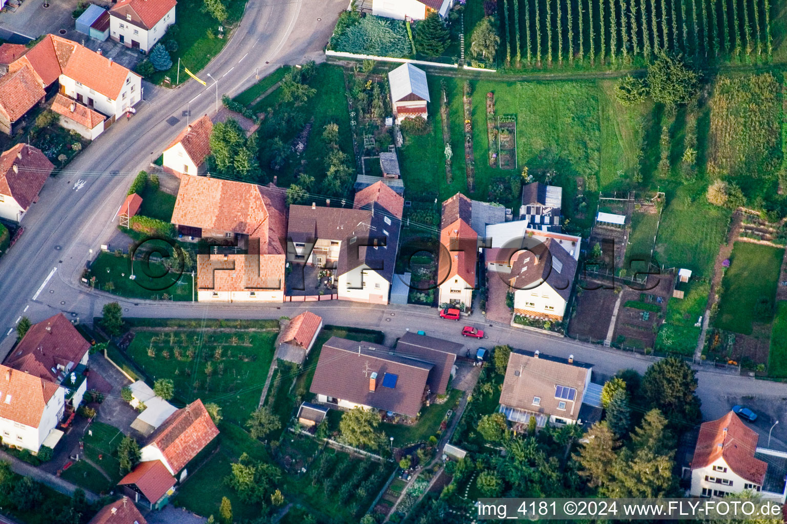 District Schweigen in Schweigen-Rechtenbach in the state Rhineland-Palatinate, Germany from the plane