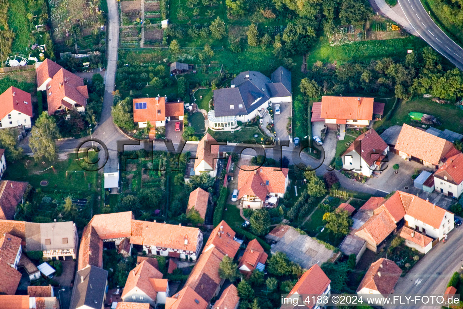 District Schweigen in Schweigen-Rechtenbach in the state Rhineland-Palatinate, Germany viewn from the air