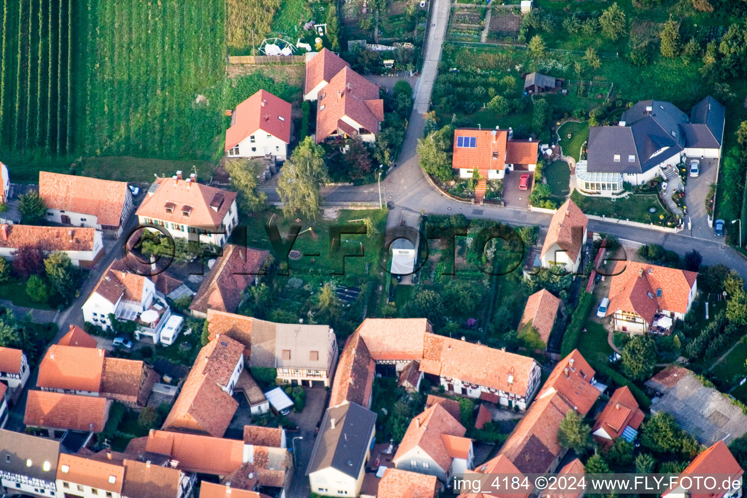 Drone recording of District Schweigen in Schweigen-Rechtenbach in the state Rhineland-Palatinate, Germany