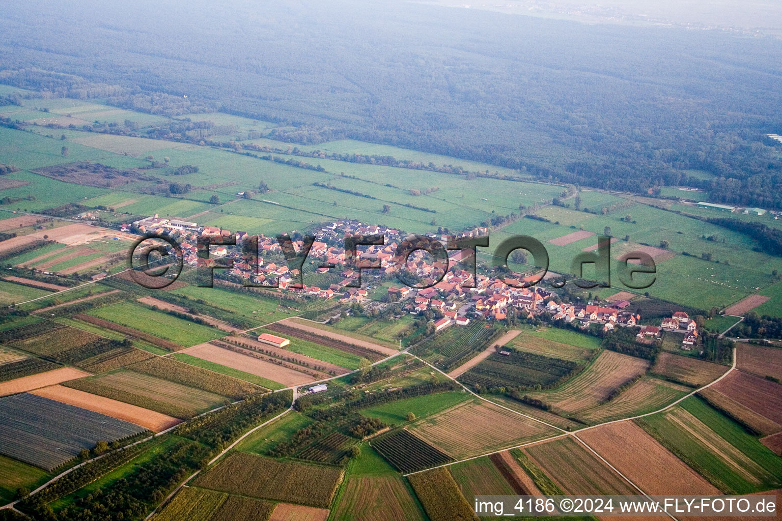 Aerial view of Schweighofen in the state Rhineland-Palatinate, Germany