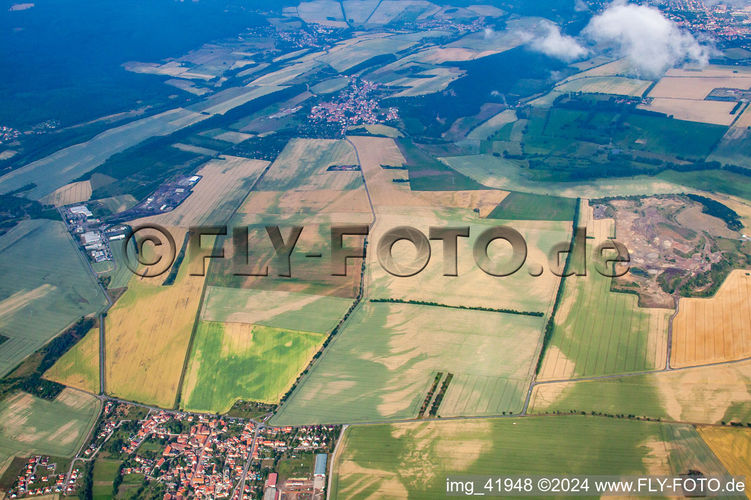 Aerial photograpy of Agricultural fields embossed of soil erosion and water structures in Thale in the state Saxony-Anhalt