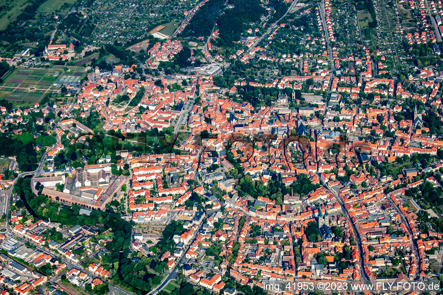 City view of the city area of in Quedlinburg in the state Saxony-Anhalt, Germany