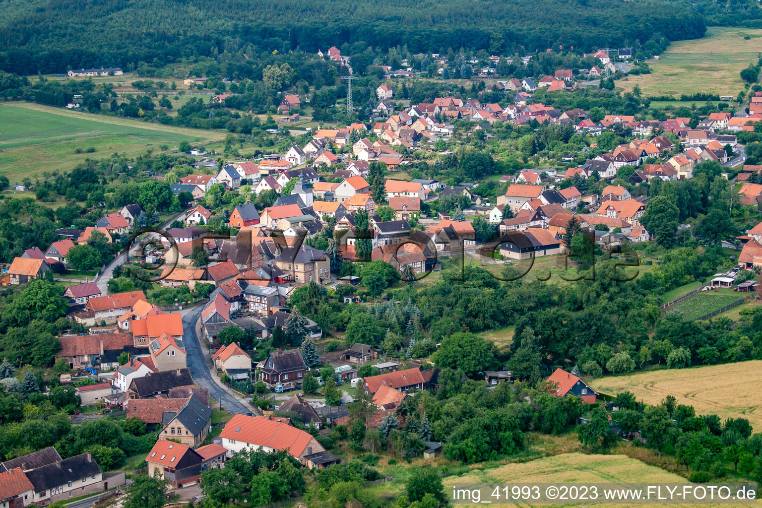 Aerial view of District Wienrode in Blankenburg in the state Saxony-Anhalt, Germany