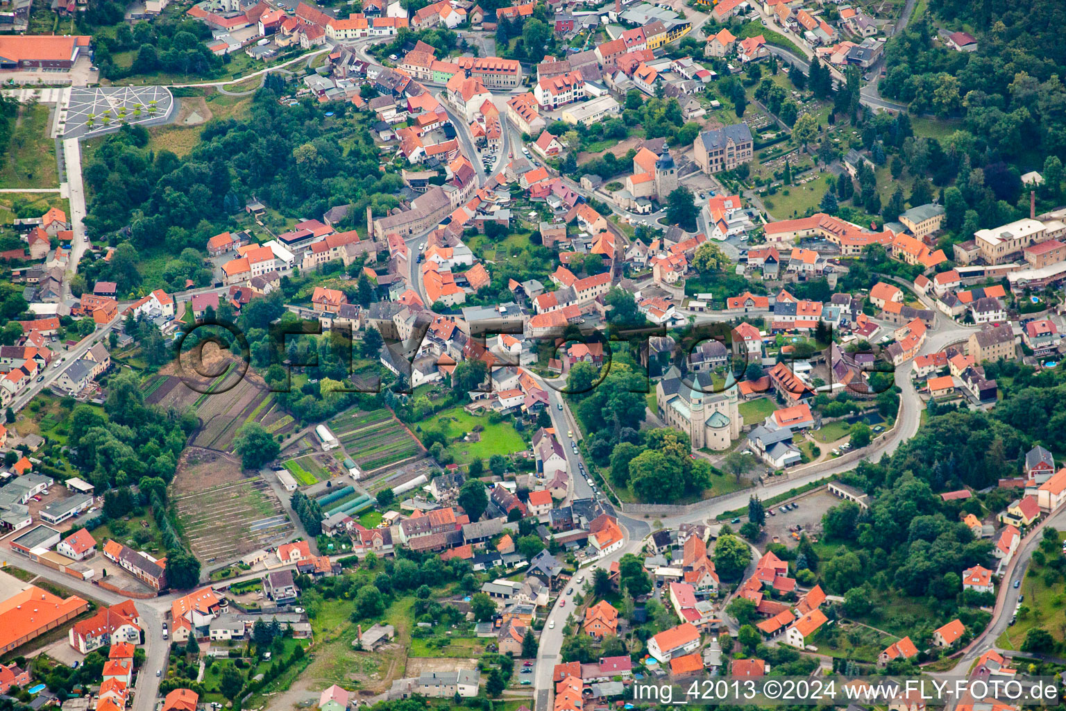 Aerial view of Town View of the streets and houses of the residential areas in Bad Suderode in the state Saxony-Anhalt