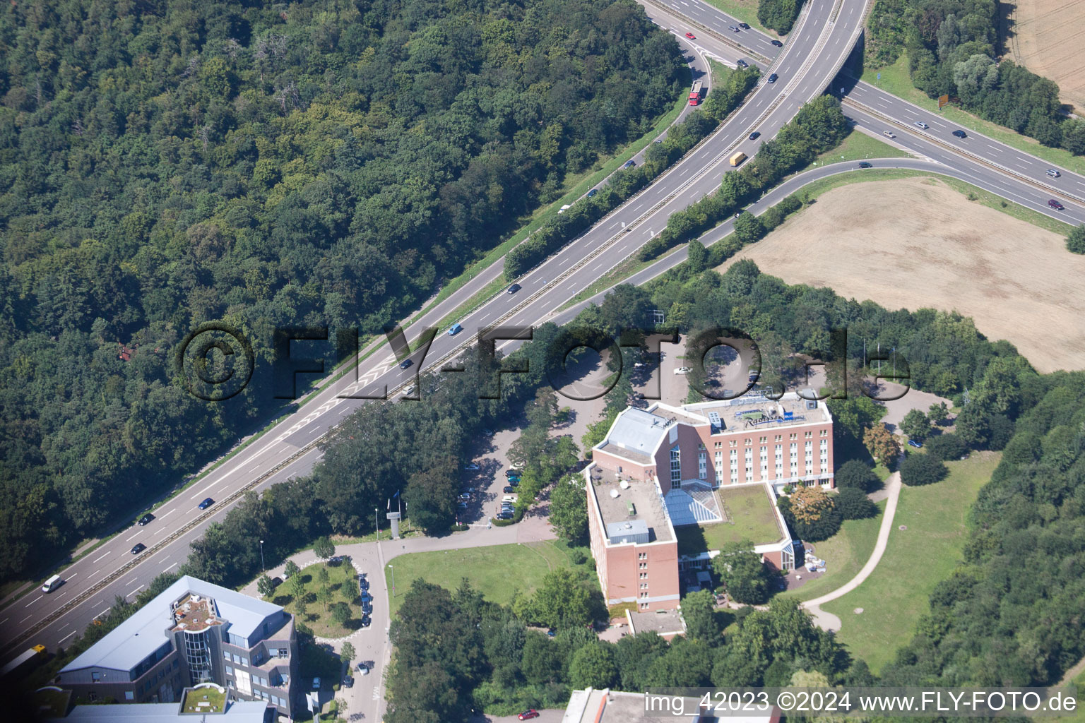 Aerial view of Raddisson Blu in Ettlingen in the state Baden-Wuerttemberg, Germany