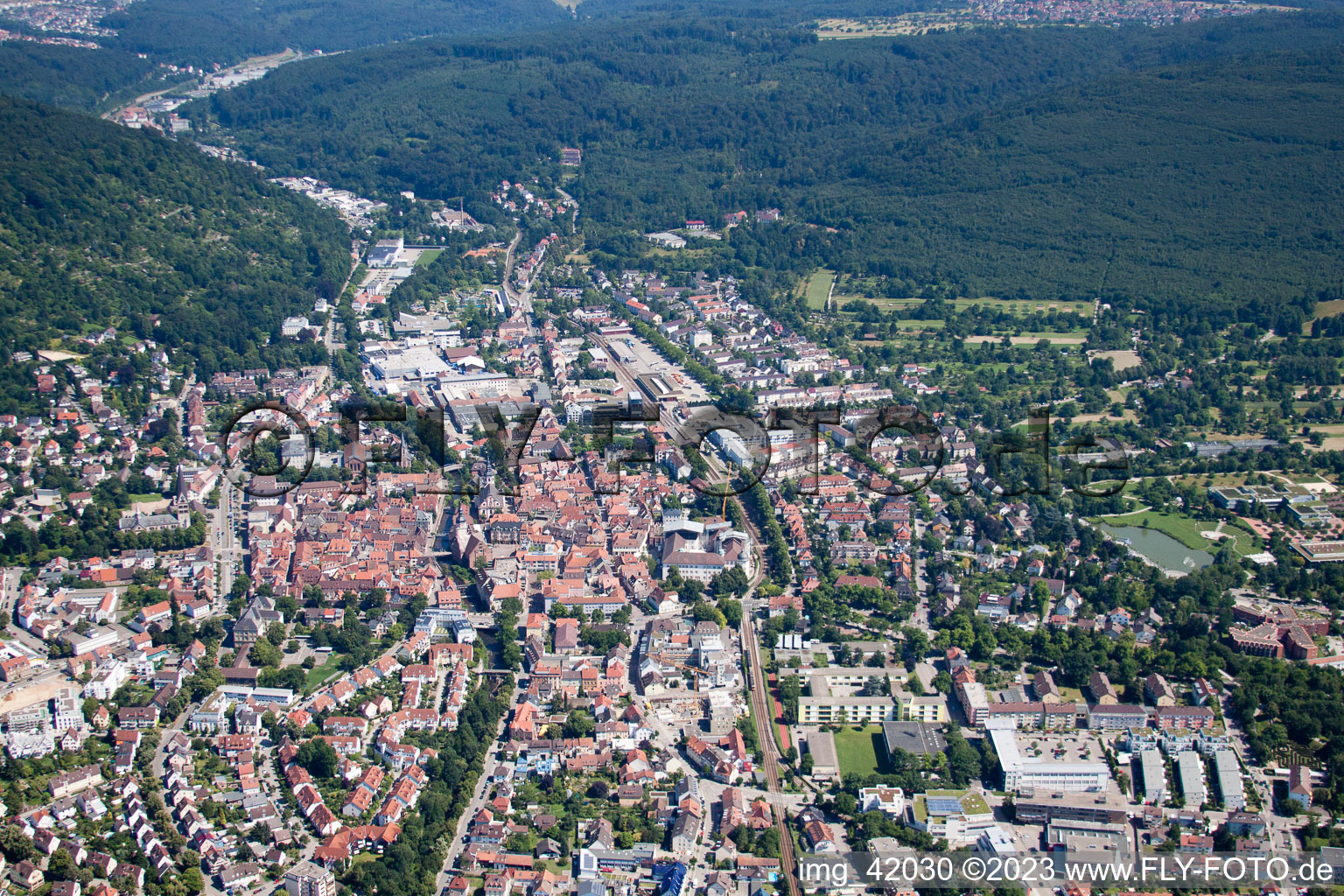 Aerial view of Ettlingen in the state Baden-Wuerttemberg, Germany