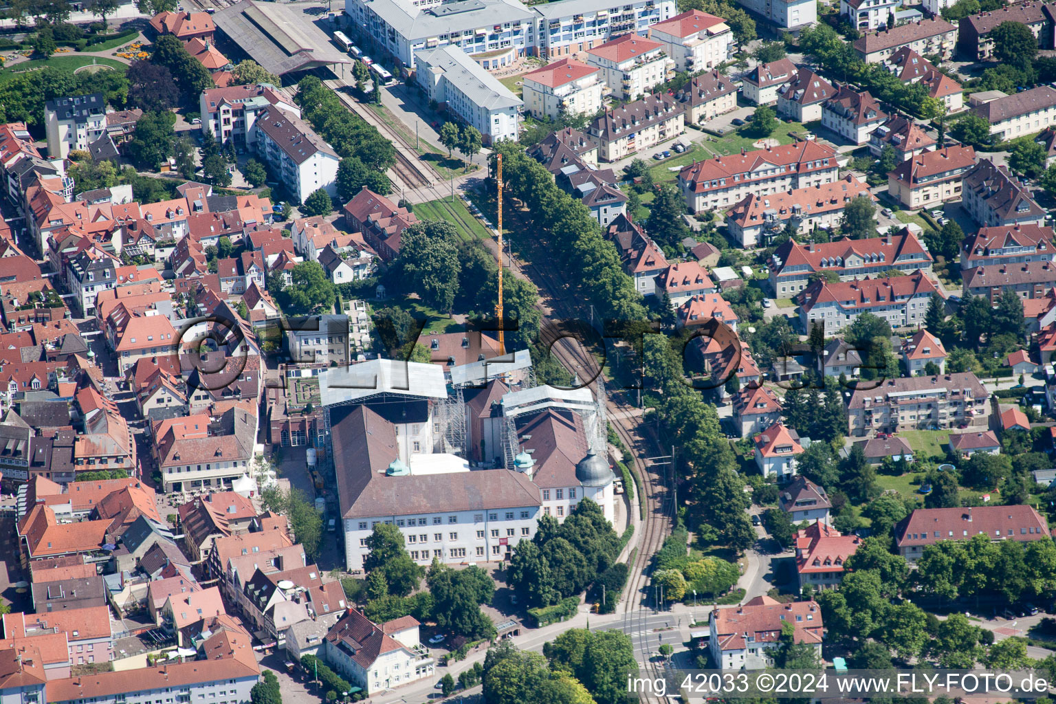 Aerial photograpy of Old Town in Ettlingen in the state Baden-Wuerttemberg, Germany