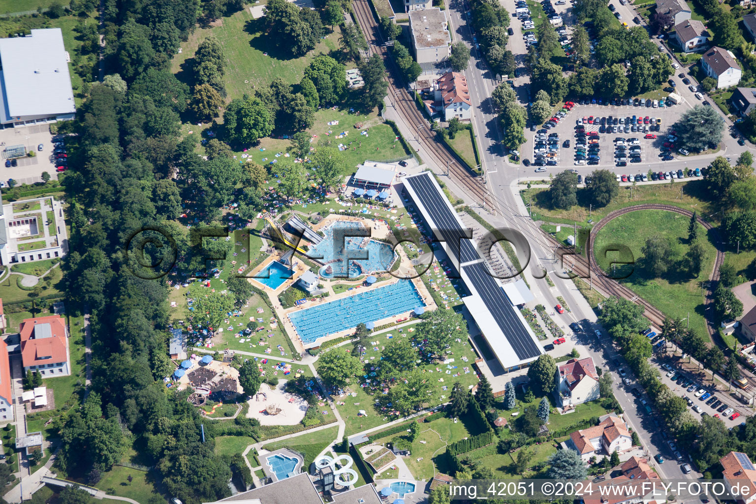 Aerial photograpy of Albgaubad in Ettlingen in the state Baden-Wuerttemberg, Germany