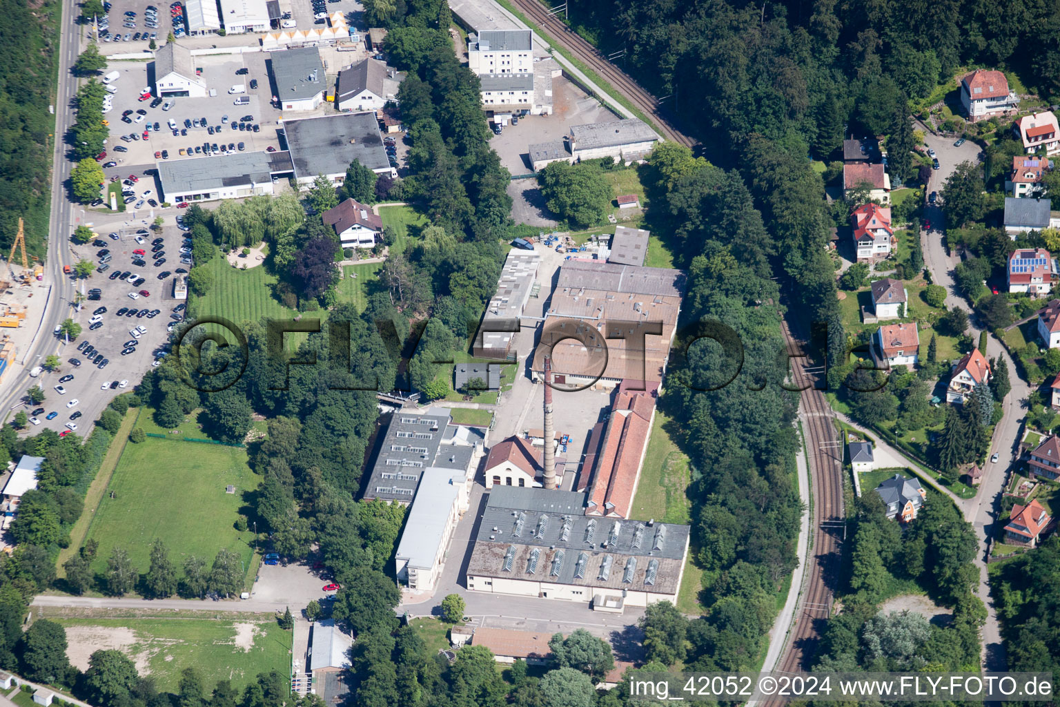 Aerial view of Wackher textile finishing in Ettlingen in the state Baden-Wuerttemberg, Germany