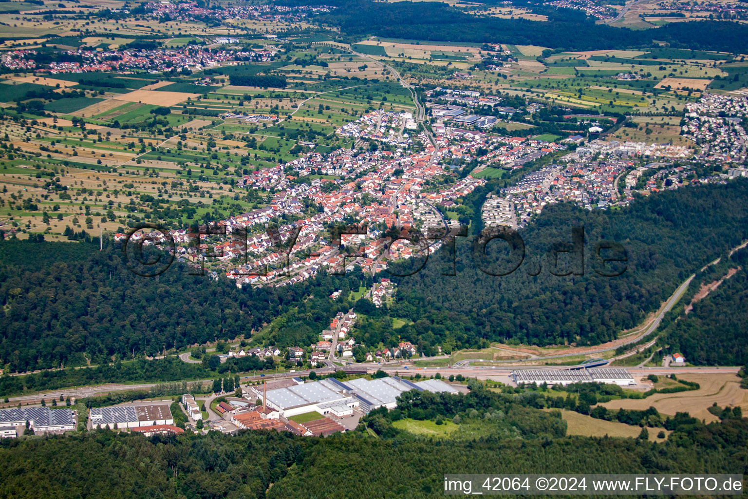 From the west in the district Busenbach in Waldbronn in the state Baden-Wuerttemberg, Germany