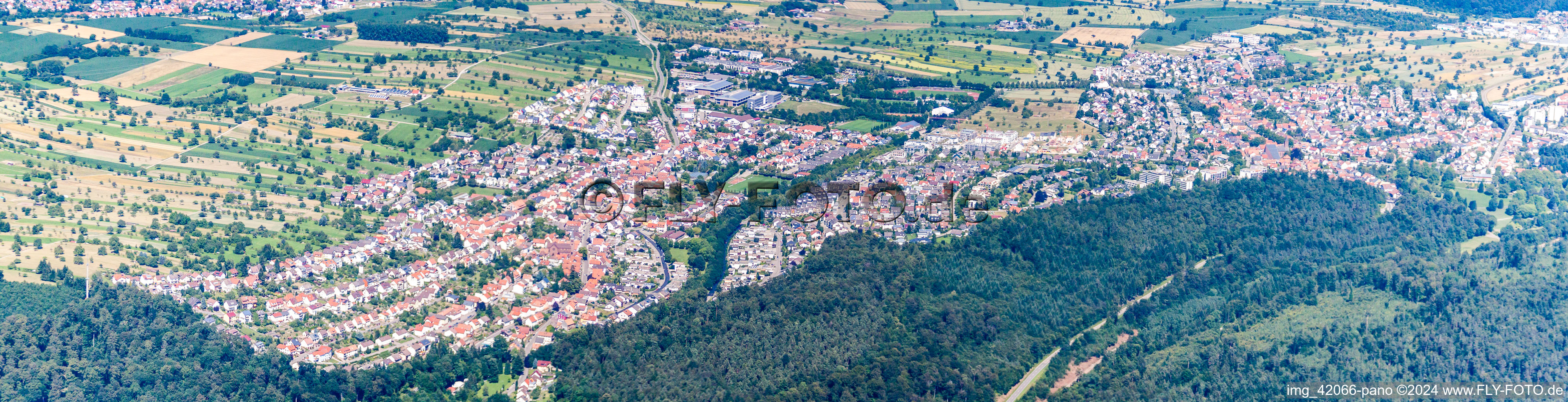 Panoramic perspective of Waldbronn in the state Baden-Wurttemberg, Germany