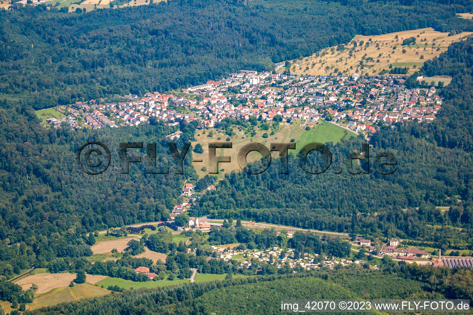 Aerial view of District Etzenrot in Waldbronn in the state Baden-Wuerttemberg, Germany