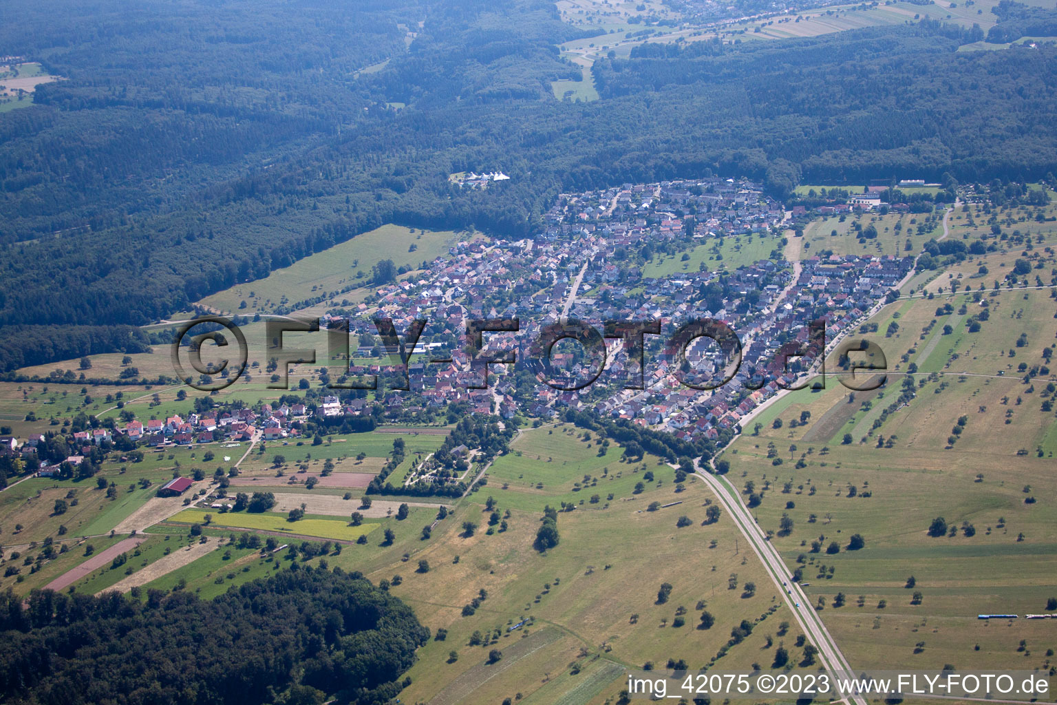 District Schöllbronn in Ettlingen in the state Baden-Wuerttemberg, Germany from the plane