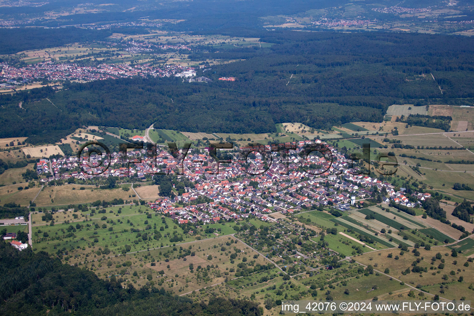 Drone recording of District Spessart in Ettlingen in the state Baden-Wuerttemberg, Germany