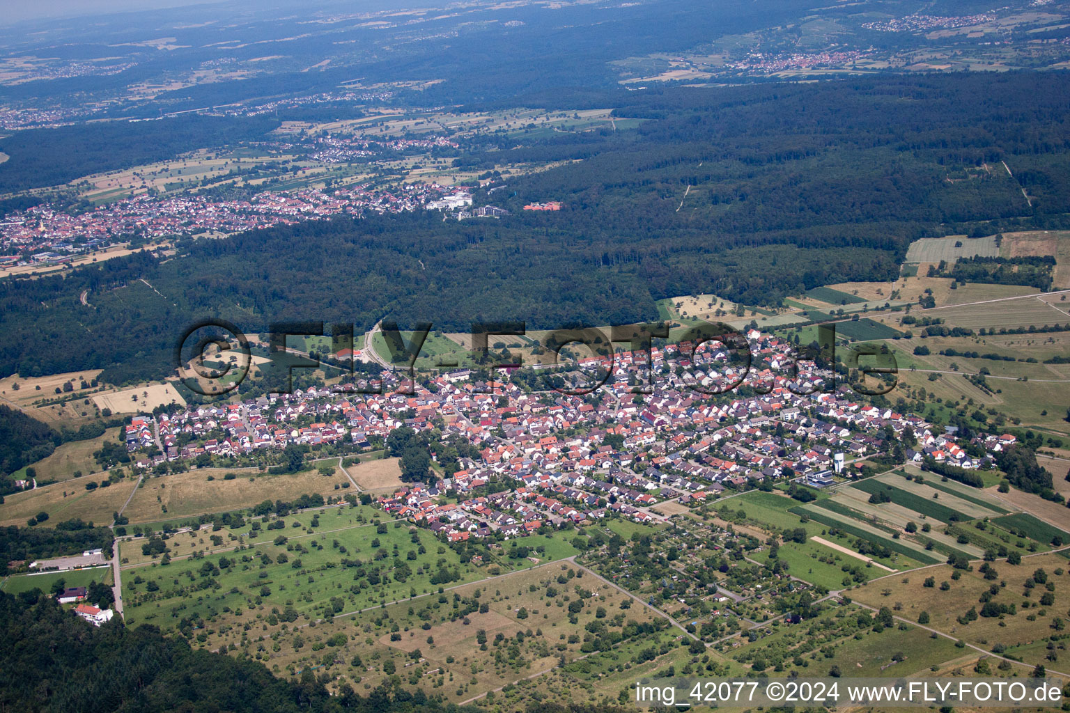 Drone image of District Spessart in Ettlingen in the state Baden-Wuerttemberg, Germany