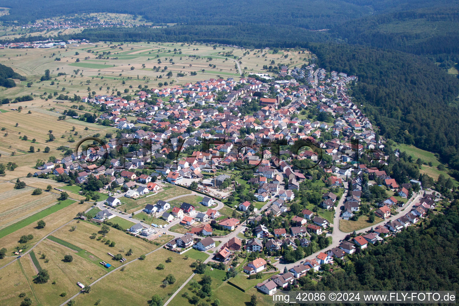 Aerial view of From the north in the district Pfaffenrot in Marxzell in the state Baden-Wuerttemberg, Germany