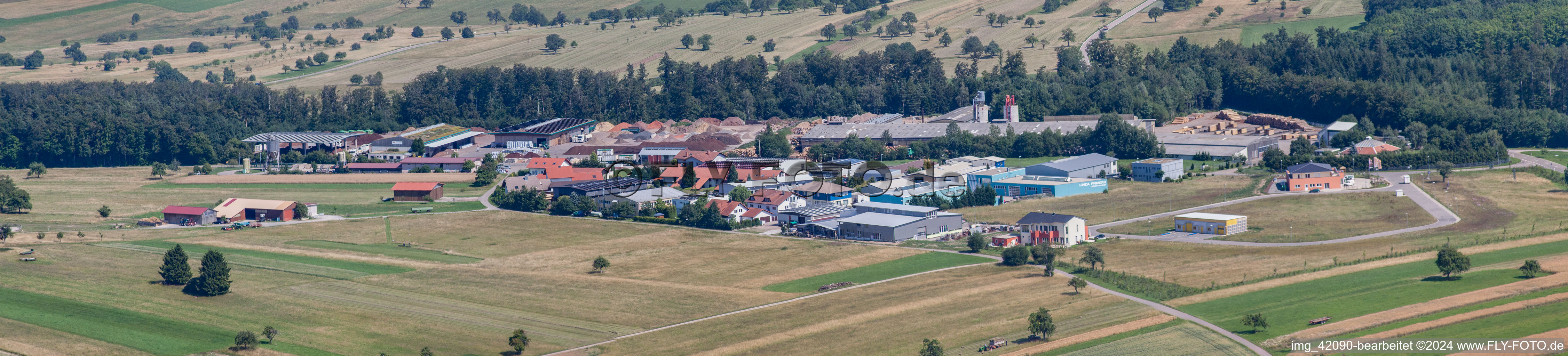 Panorama of the commercial area Im Schwarzenbusch in the district Pfaffenrot in Marxzell in the state Baden-Wuerttemberg, Germany