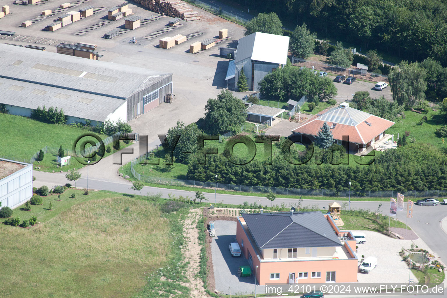 Aerial view of Building and production halls on the premises of corthum Nordschwarzwald GmbH - corthum Erdenwerk in the district Pfaffenrot in Marxzell in the state Baden-Wurttemberg