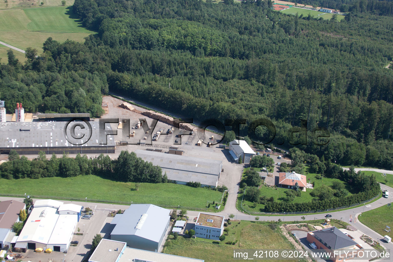 Aerial photograpy of Building and production halls on the premises of corthum Nordschwarzwald GmbH - corthum Erdenwerk in the district Pfaffenrot in Marxzell in the state Baden-Wurttemberg