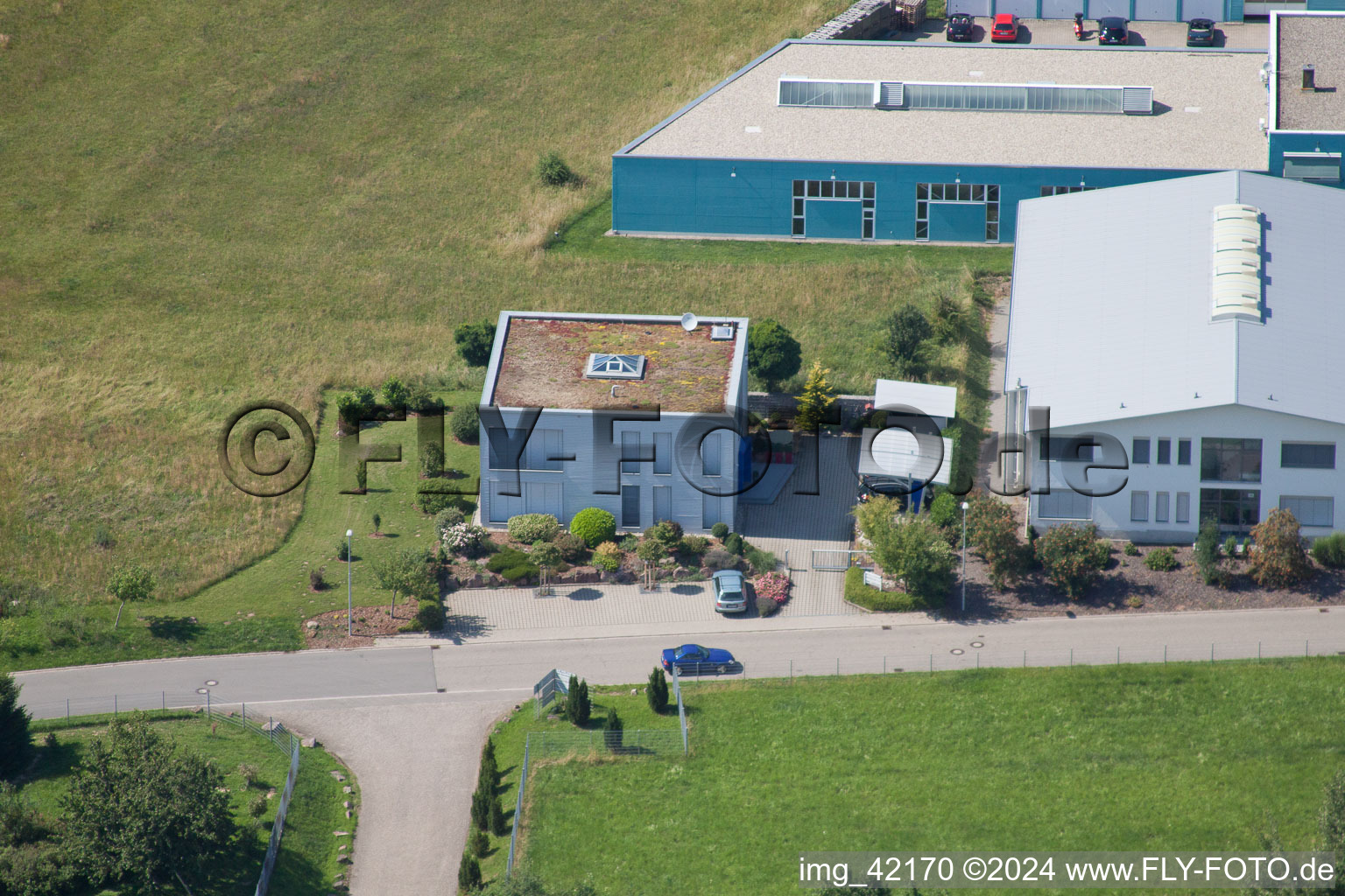 Building and production halls on the premises of corthum Nordschwarzwald GmbH - corthum Erdenwerk in the district Pfaffenrot in Marxzell in the state Baden-Wurttemberg out of the air