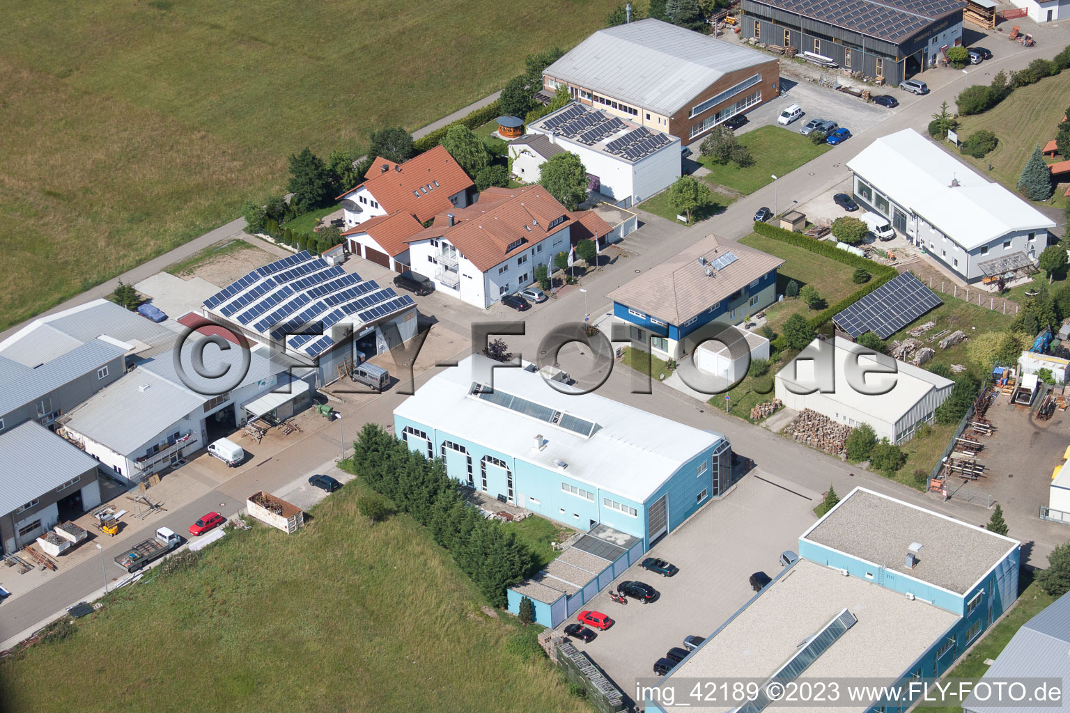 Aerial photograpy of Commercial area in Schwarzenbusch in Pfaffenrot in the state Baden-Wuerttemberg, Germany