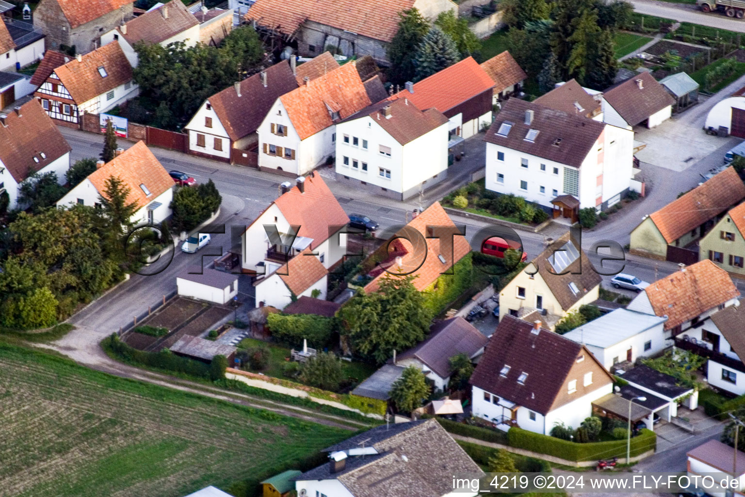 Drone recording of Saarstr in Kandel in the state Rhineland-Palatinate, Germany