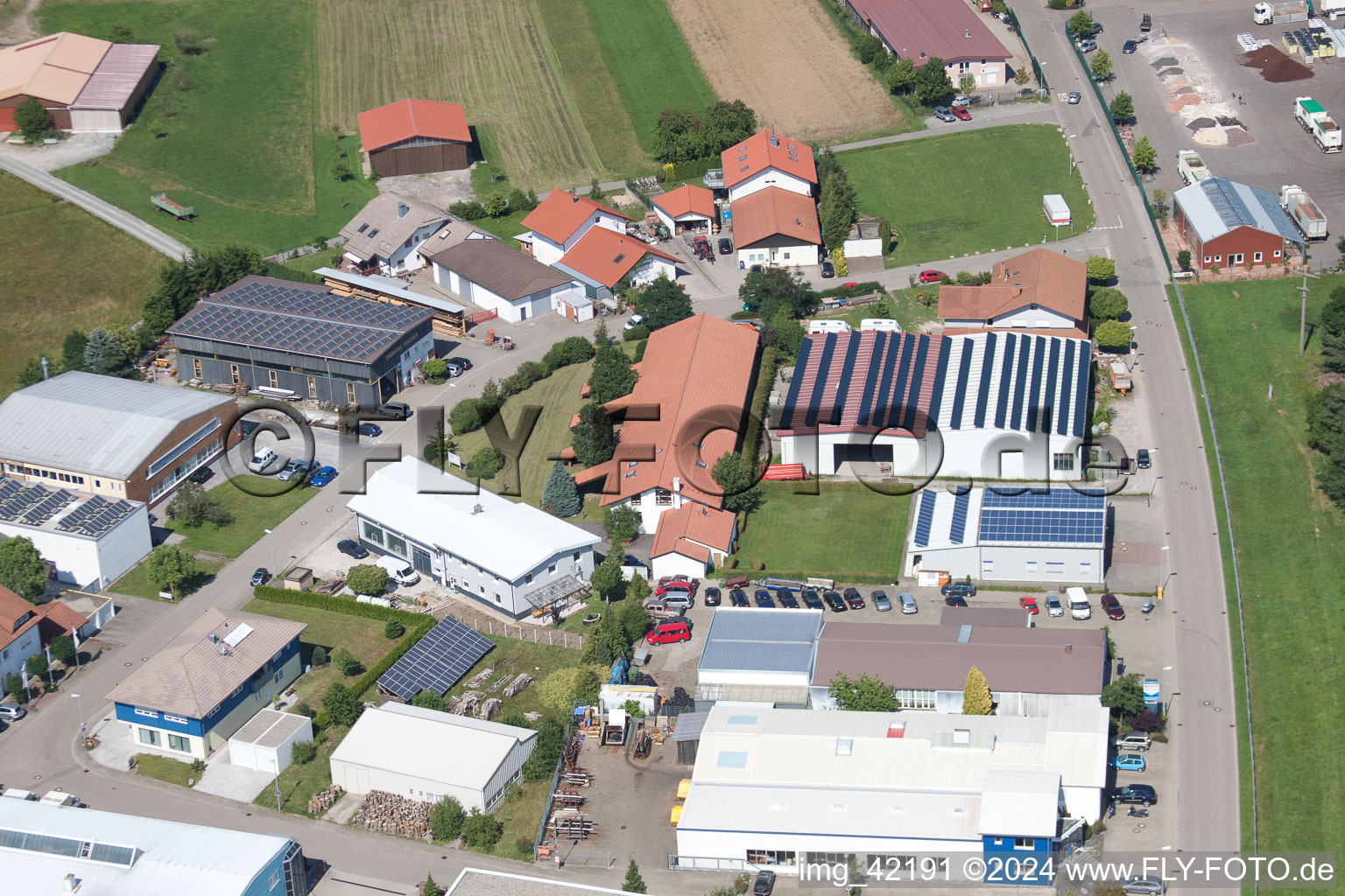 Commercial area in Schwarzenbusch in the district Pfaffenrot in Marxzell in the state Baden-Wuerttemberg, Germany from above