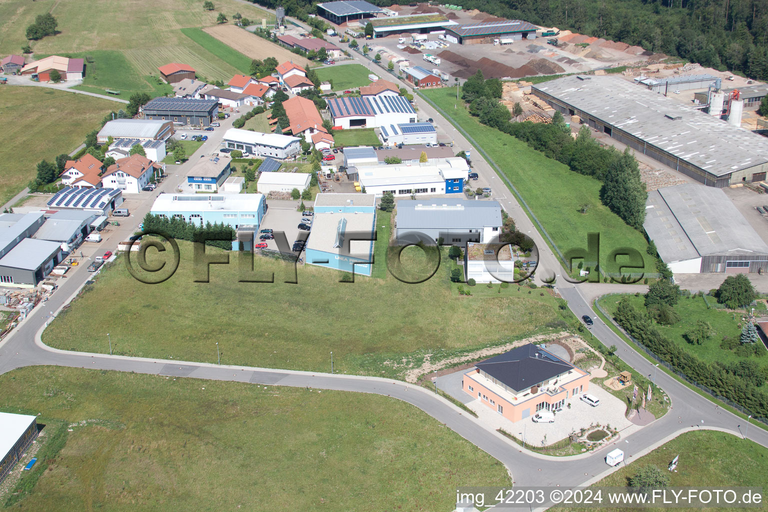 Commercial area in Schwarzenbusch in the district Pfaffenrot in Marxzell in the state Baden-Wuerttemberg, Germany out of the air