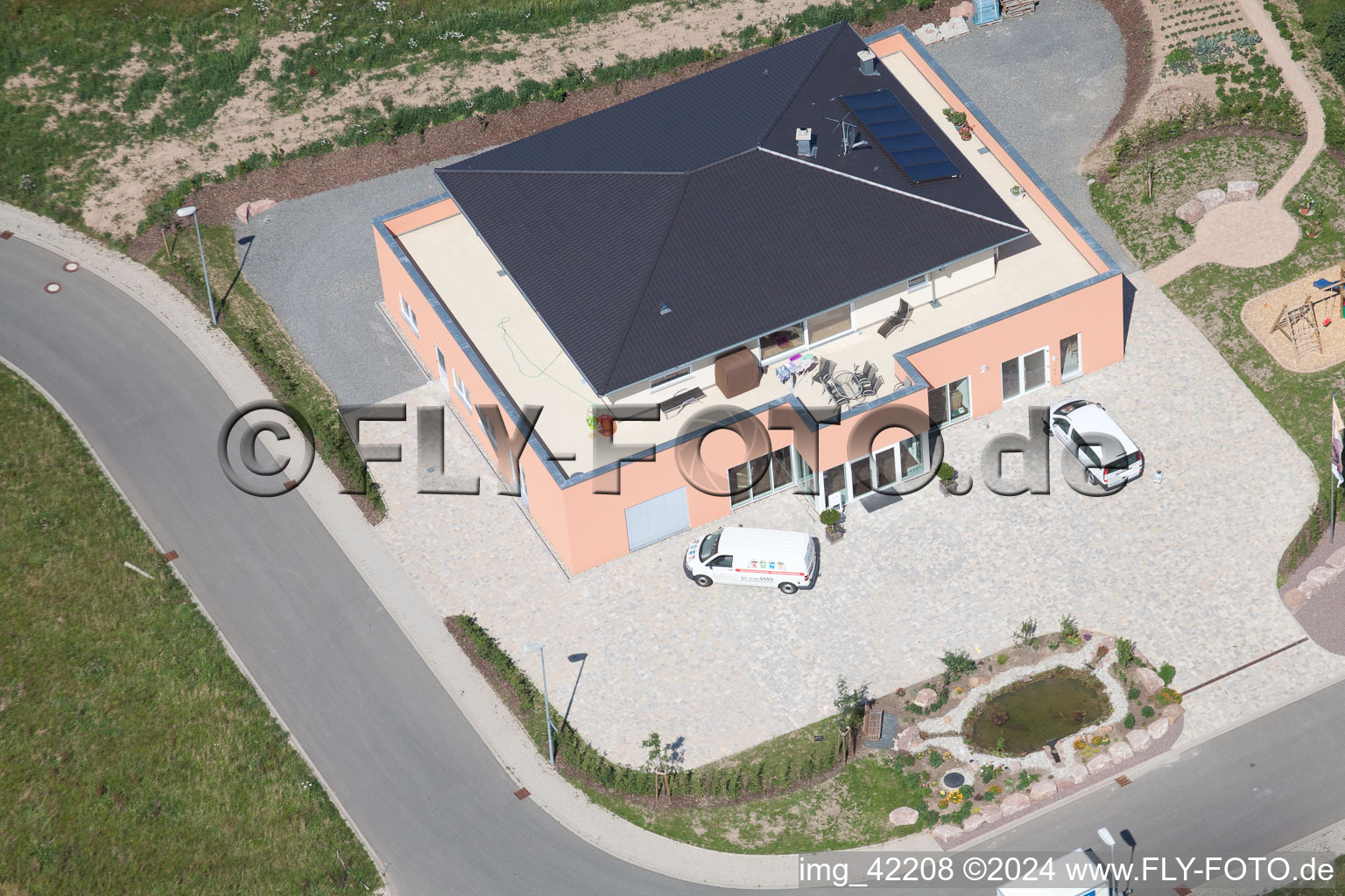 Commercial area in Schwarzenbusch in the district Pfaffenrot in Marxzell in the state Baden-Wuerttemberg, Germany from the plane