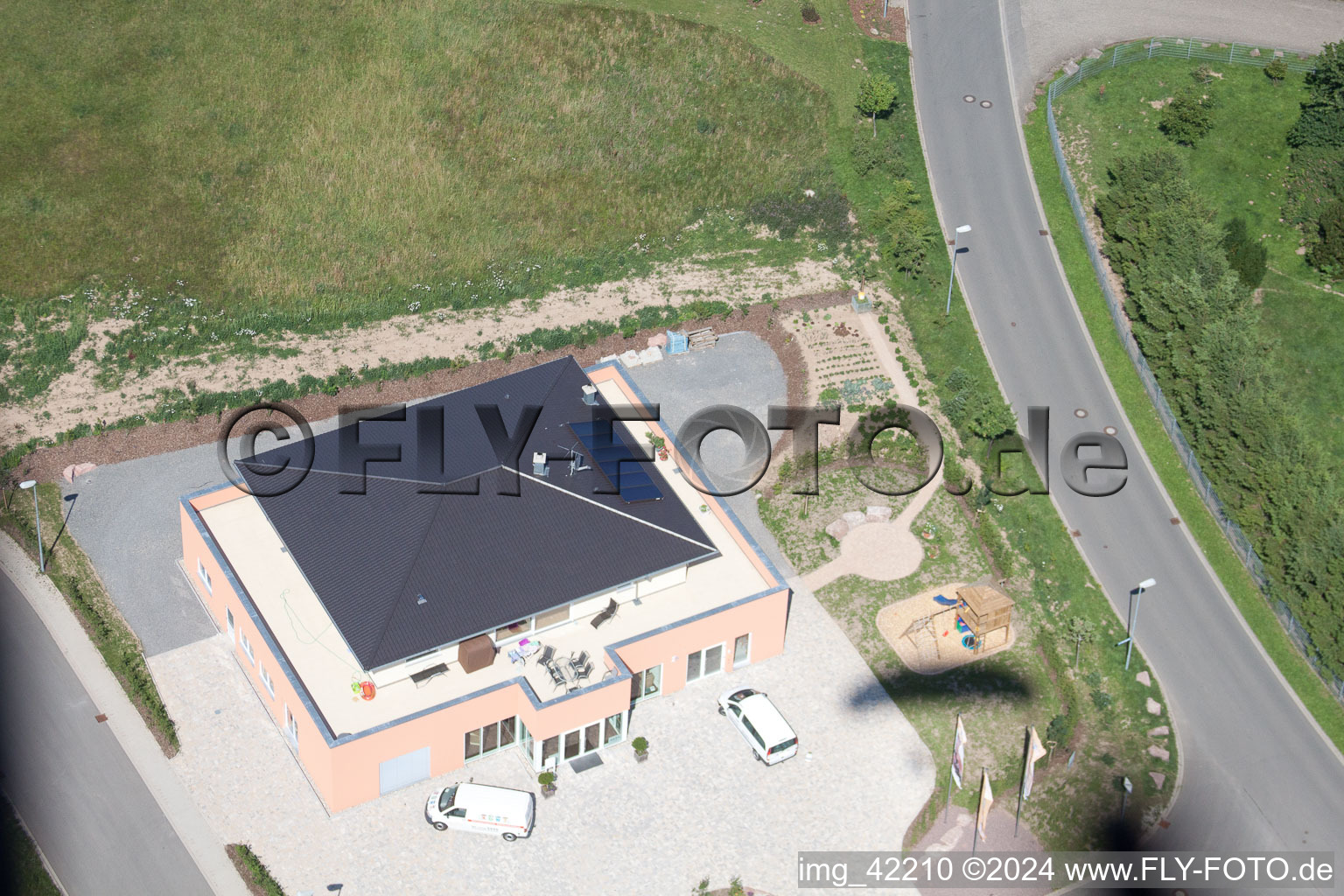 Commercial area in Schwarzenbusch in the district Pfaffenrot in Marxzell in the state Baden-Wuerttemberg, Germany viewn from the air