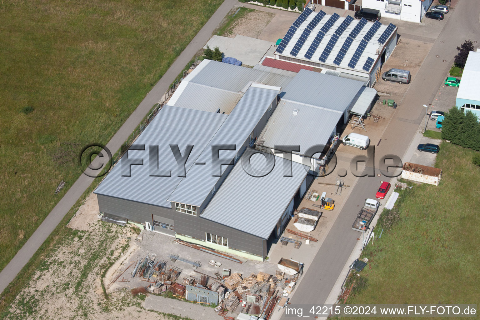 Drone image of Commercial area in Schwarzenbusch in the district Pfaffenrot in Marxzell in the state Baden-Wuerttemberg, Germany