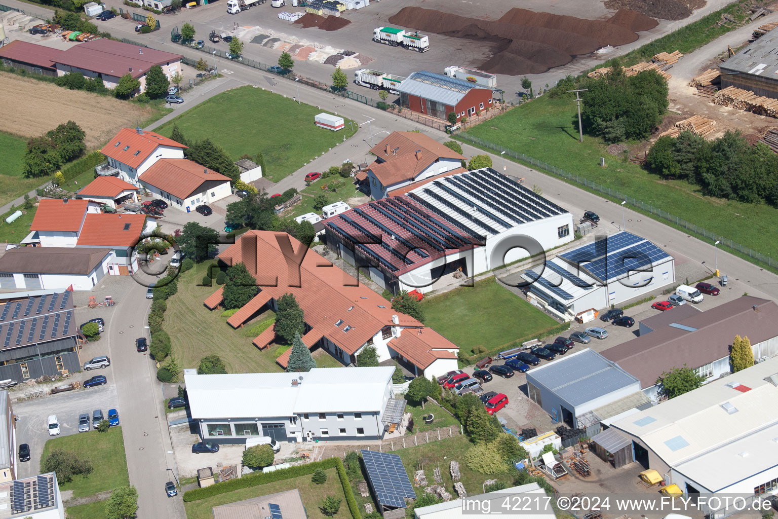 Commercial area in Schwarzenbusch in the district Pfaffenrot in Marxzell in the state Baden-Wuerttemberg, Germany from a drone