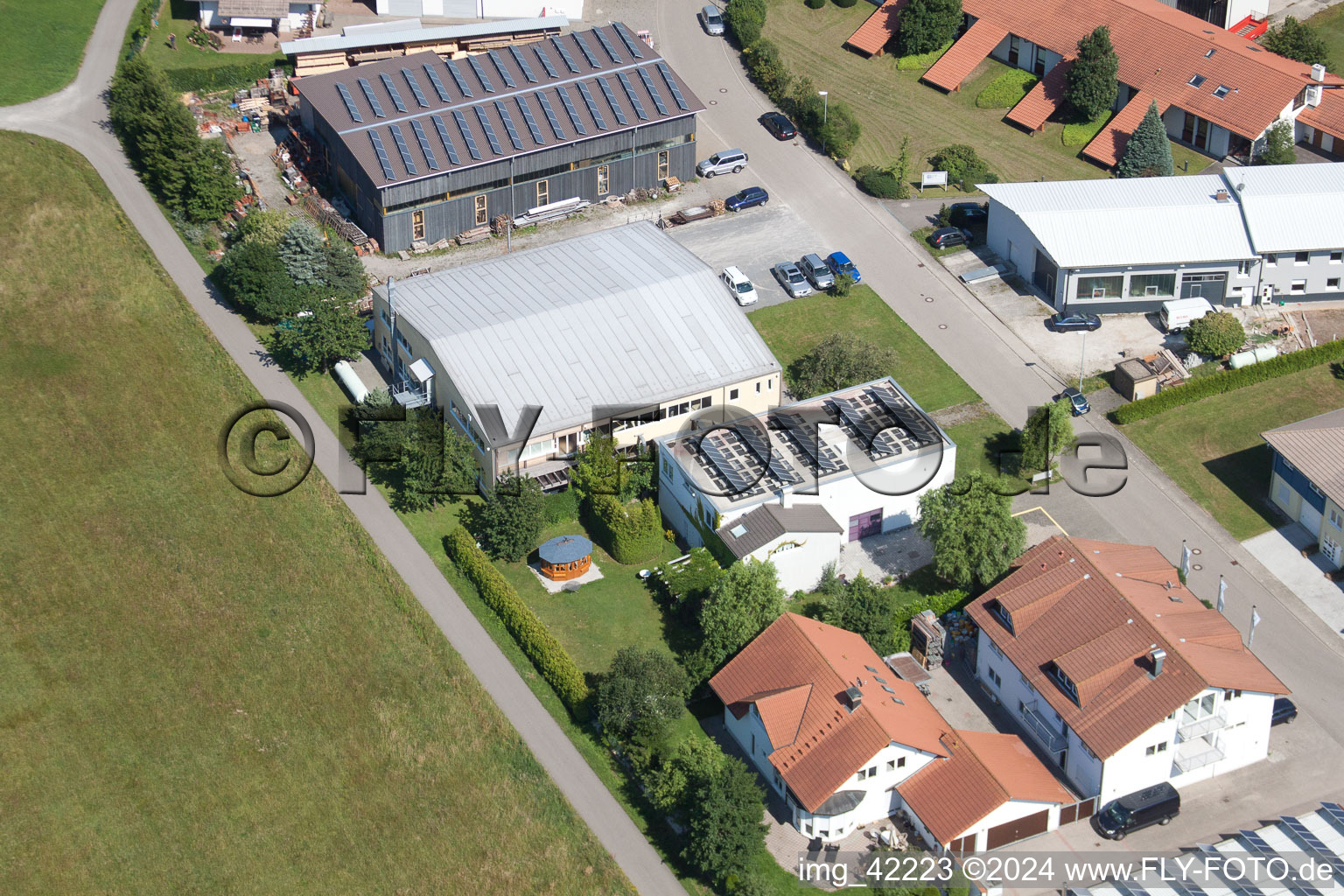 Aerial view of Commercial area in Schwarzenbusch in the district Pfaffenrot in Marxzell in the state Baden-Wuerttemberg, Germany