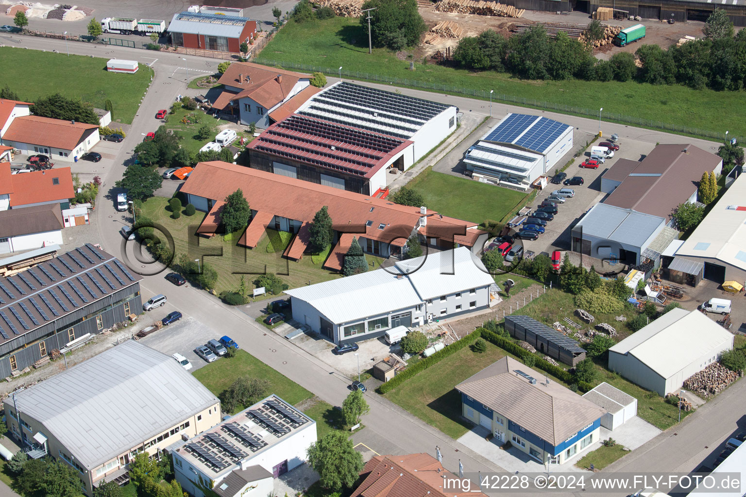 Commercial area in Schwarzenbusch in the district Pfaffenrot in Marxzell in the state Baden-Wuerttemberg, Germany seen from above