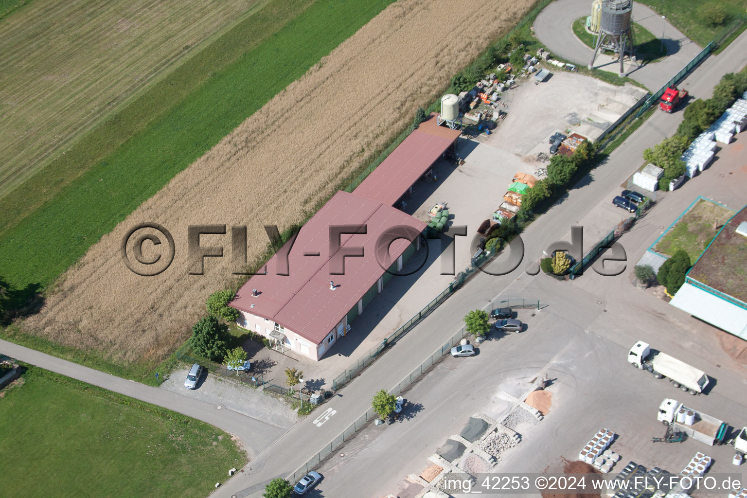 Drone recording of Commercial area in Schwarzenbusch in the district Pfaffenrot in Marxzell in the state Baden-Wuerttemberg, Germany