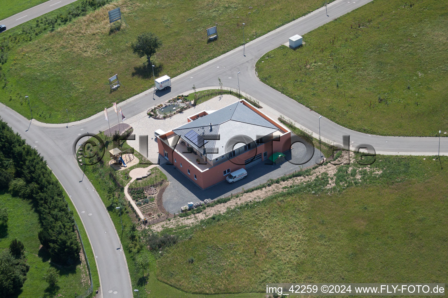 Drone image of Commercial area in Schwarzenbusch in the district Pfaffenrot in Marxzell in the state Baden-Wuerttemberg, Germany