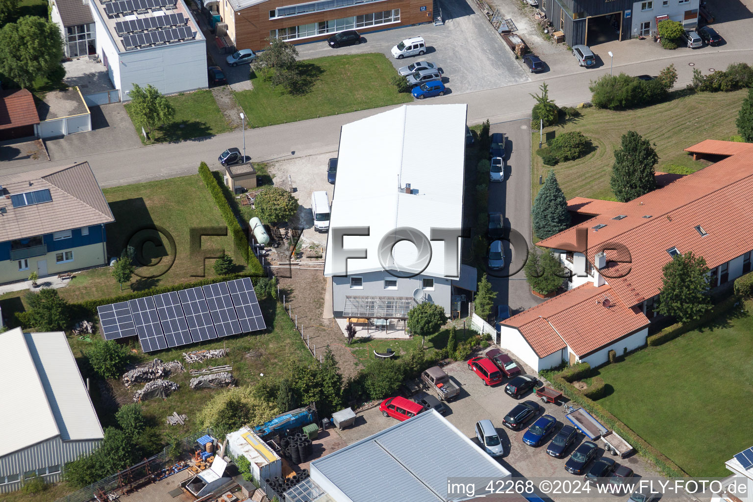 Aerial view of Commercial area in Schwarzenbusch in the district Pfaffenrot in Marxzell in the state Baden-Wuerttemberg, Germany