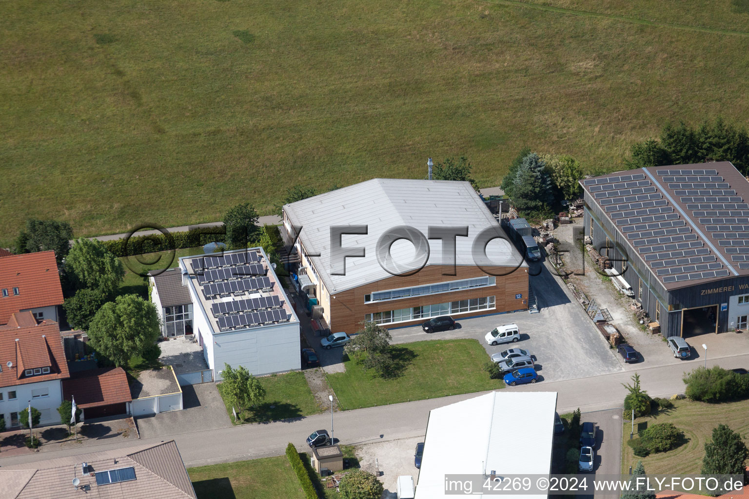 Aerial photograpy of Commercial area in Schwarzenbusch in the district Pfaffenrot in Marxzell in the state Baden-Wuerttemberg, Germany