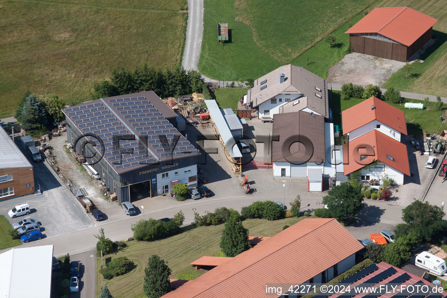 Commercial area in Schwarzenbusch in Pfaffenrot in the state Baden-Wuerttemberg, Germany from above