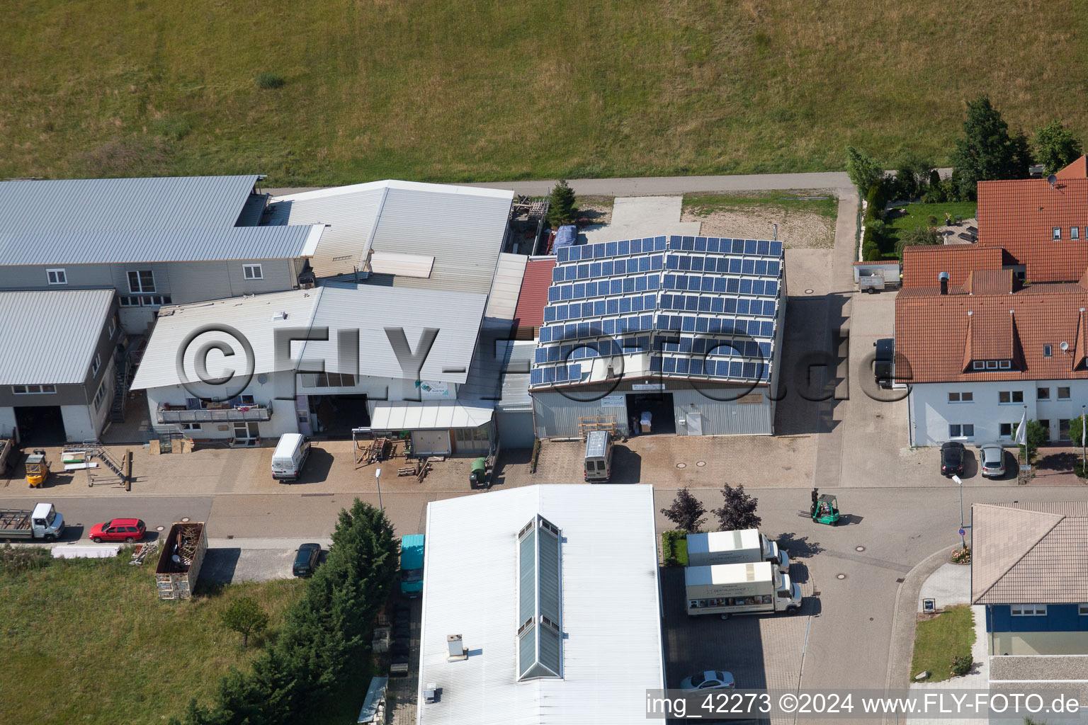 Commercial area in Schwarzenbusch in the district Pfaffenrot in Marxzell in the state Baden-Wuerttemberg, Germany seen from above