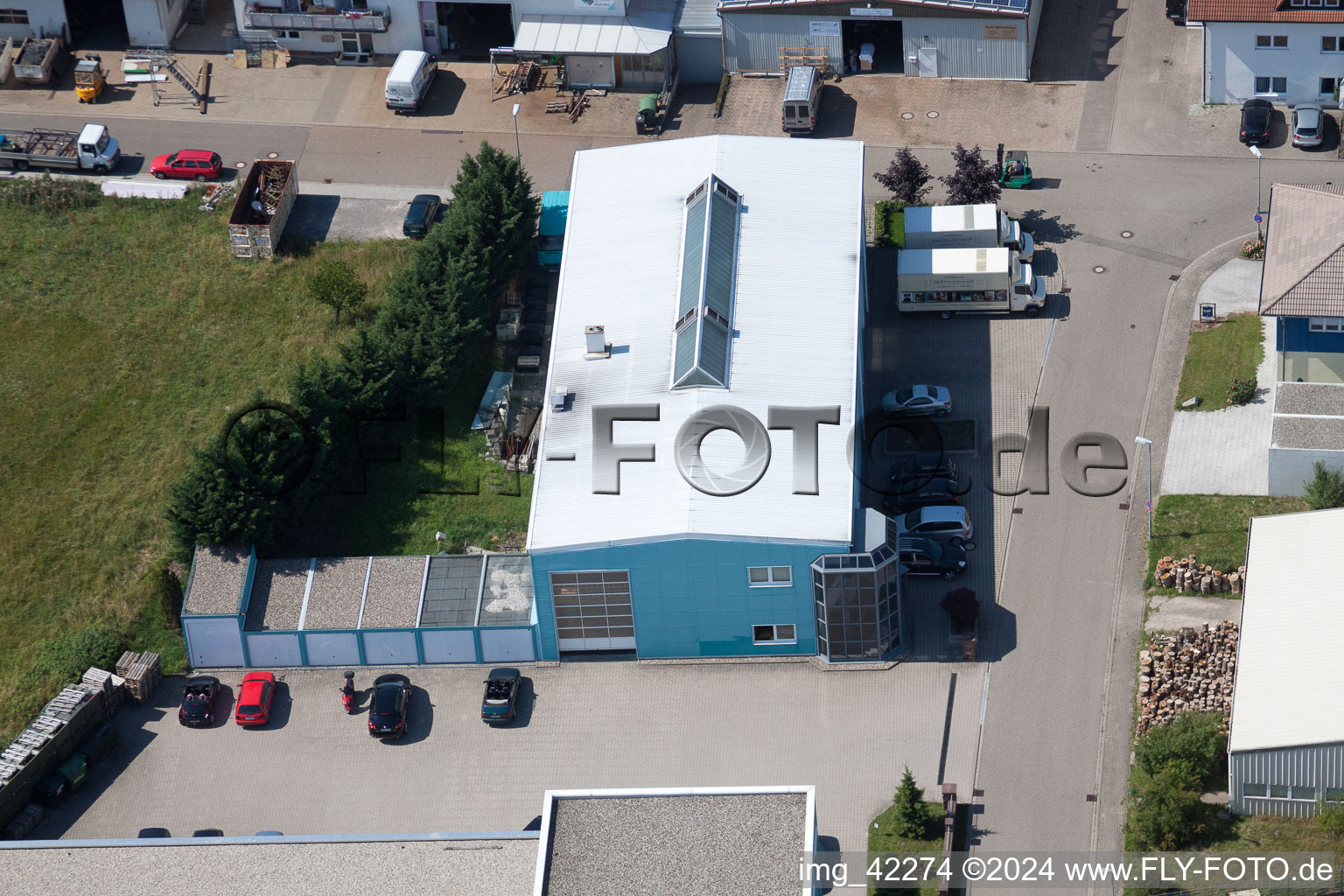 Commercial area in Schwarzenbusch in the district Pfaffenrot in Marxzell in the state Baden-Wuerttemberg, Germany from the plane