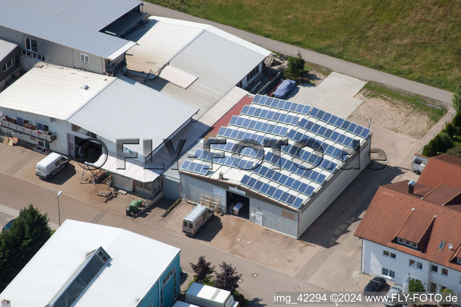 Bird's eye view of Commercial area in Schwarzenbusch in the district Pfaffenrot in Marxzell in the state Baden-Wuerttemberg, Germany