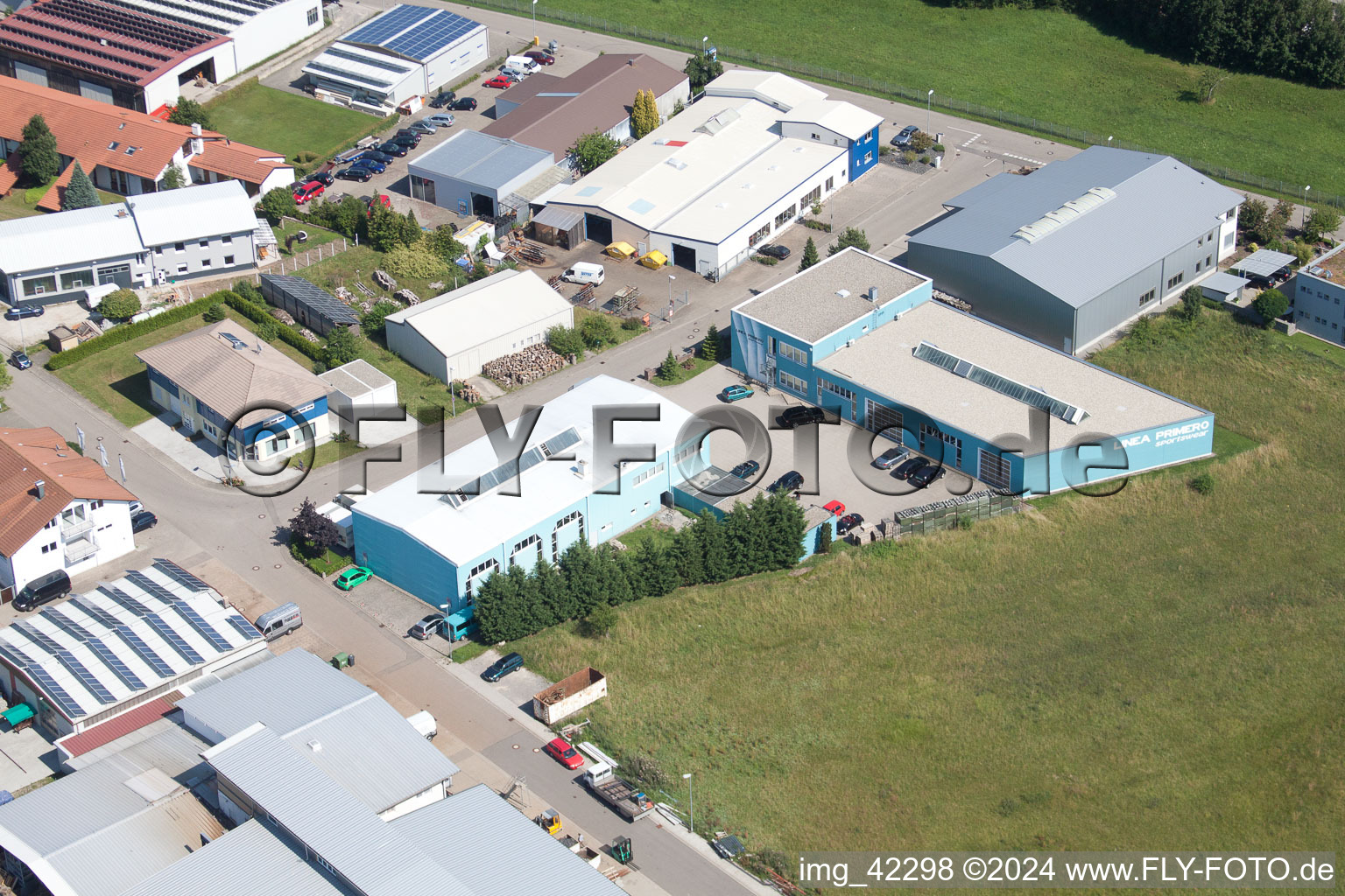 Commercial area in Schwarzenbusch in the district Pfaffenrot in Marxzell in the state Baden-Wuerttemberg, Germany viewn from the air