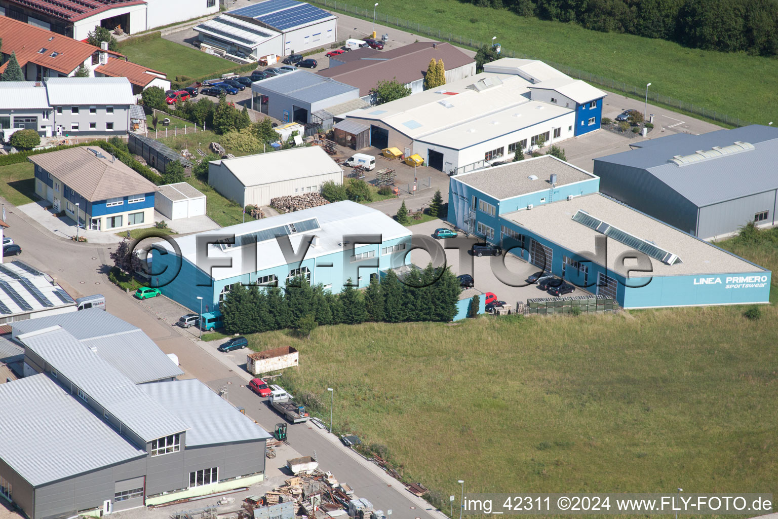 Drone image of Commercial area in Schwarzenbusch in the district Pfaffenrot in Marxzell in the state Baden-Wuerttemberg, Germany