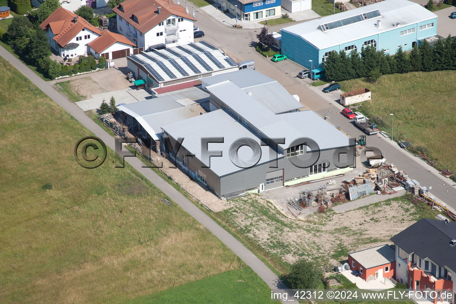 Commercial area in Schwarzenbusch in the district Pfaffenrot in Marxzell in the state Baden-Wuerttemberg, Germany from the drone perspective