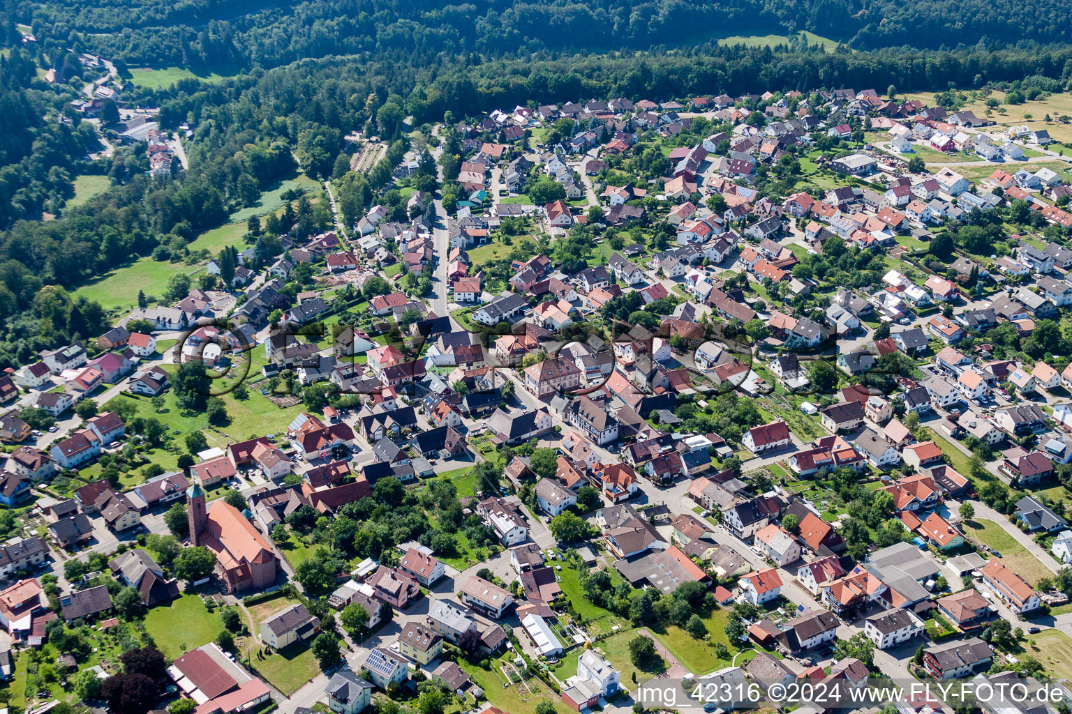 Town View of the streets and houses of the residential areas in Pfaffenrot in the state Baden-Wurttemberg, Germany