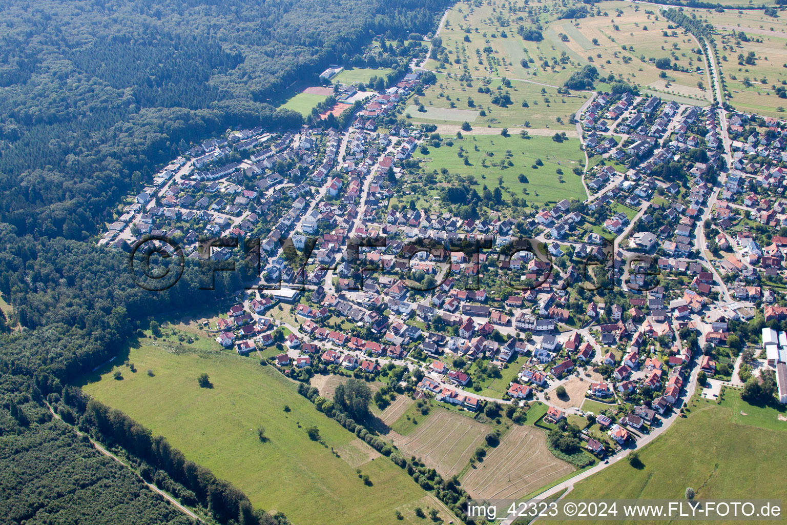 District Schöllbronn in Ettlingen in the state Baden-Wuerttemberg, Germany viewn from the air