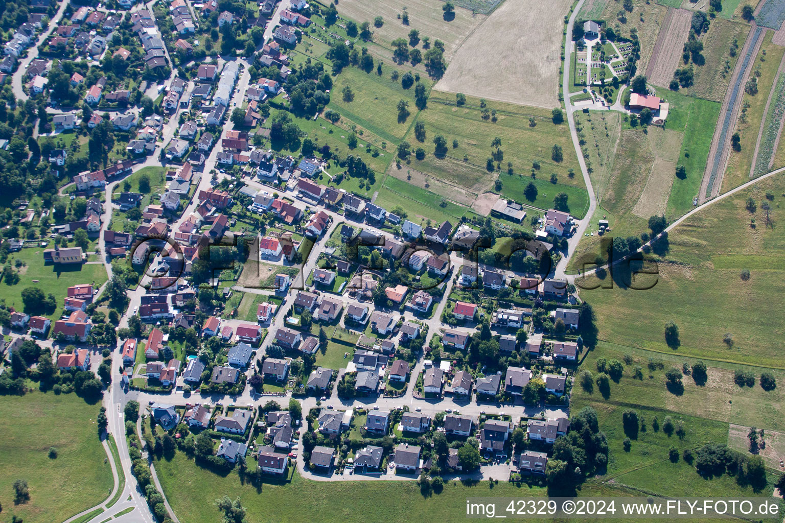 District Schluttenbach in Ettlingen in the state Baden-Wuerttemberg, Germany from above