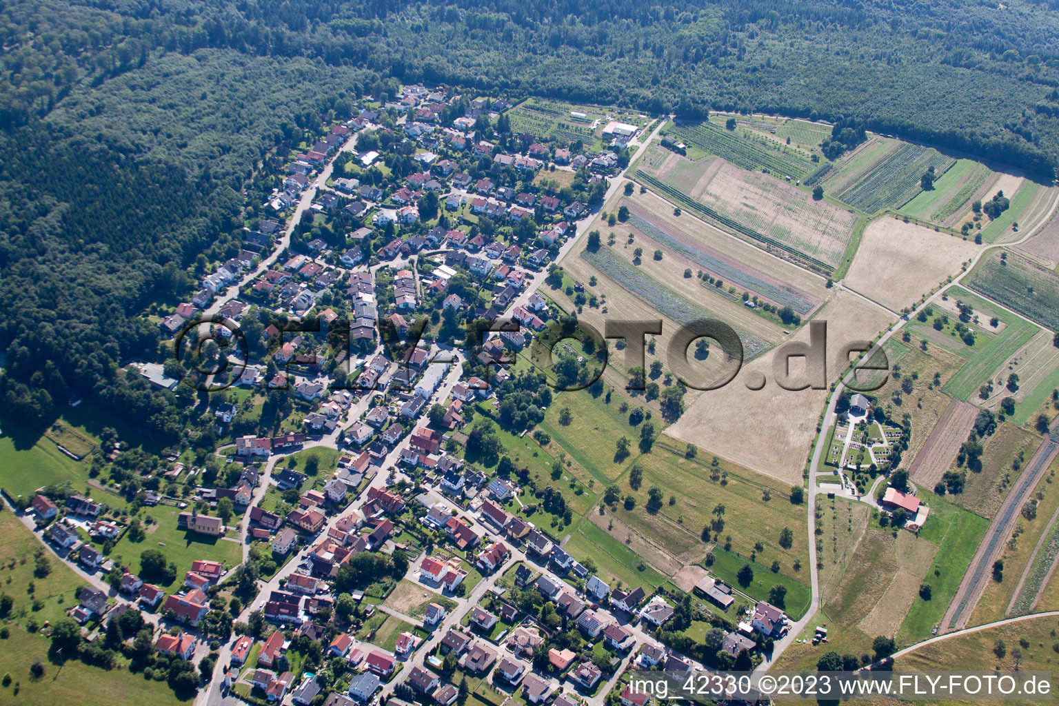 District Schluttenbach in Ettlingen in the state Baden-Wuerttemberg, Germany out of the air